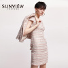 SUNVIEW/尚约粉色条纹短袖连衣裙横纹编织感圆领立体裁剪显身材裙