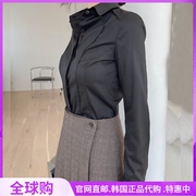 高级感黑色衬衫女长袖，韩国2022秋季通勤修身显瘦工装上衣