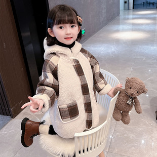 女童毛毛衣(毛毛衣，)外套秋冬装洋气，2023韩版儿童中长款加厚羊羔绒大衣