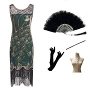 1920s亮片大码双v领连衣裙舞会，聚会晚装礼服，小礼服复古舞台表演服