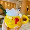 中国风可爱招财猫陶瓷杯，牛奶咖啡杯办公室招财摆件，带盖家用水杯包
