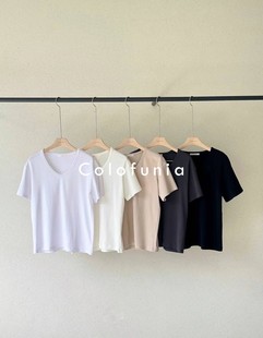 colofunia韩国女装简约低调基本款条纹长袖T恤25春款