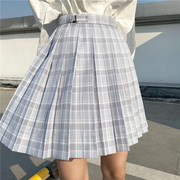 灰色格子jk百褶裙女日系学生设计感高腰凤琴褶a字裙小个子半身裙