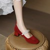 法式红色高跟单鞋女方头粗跟中跟高级感婚鞋新娘，鞋不累脚日常可穿