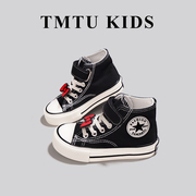 tmtukidsdiy联名款，女童魔术贴高帮帆布鞋，夏季儿童防滑休闲板鞋