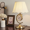 欧式台灯卧室床头灯创意时尚带钟表，静音暖光灯，家用客厅床头柜灯具