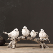 现代创意小鸟装饰品美式家居客厅雀上枝头摆设样板间书房摆设品