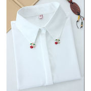 宽松大码白色带(白色带，)钻领衬衫女2024春季长袖，宽松大码打底衬衣上衣
