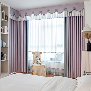 紫色窗帘卧室公主风梦幻，温馨甜美全遮光雪尼尔布韩式清新帘幔定制