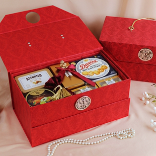 中式喜糖喜饼礼盒成品，喜事结婚订婚双层手提箱大号婚庆回礼伴手礼