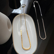 小方块长条不掉色水波链钛钢项链女蛇骨链简约小众设计金色锁骨链