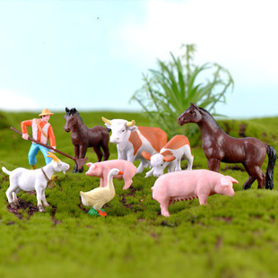 仿真农场系列pvc沙盘微景观diy动物，摆件农夫马匹猪牛鸭子小猪山羊