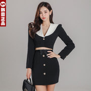 韩国春秋高端时尚气质西装套装裙两件套小香风短款外套+短裙