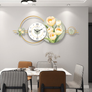 创意静音挂钟客厅餐厅钟表2023家用挂墙花卉时钟现代简约挂表