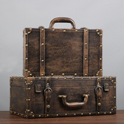 手提收纳箱复古皮箱，道具行李箱做旧民国欧式整理箱老式装饰木箱子