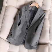 灰色千鸟格西装外套，女2023秋季职业高级感上衣休闲气质格纹小西服