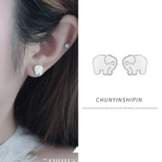 s925纯银滴釉白色大象耳钉小众气质饰品简约吉象耳环个性耳饰女