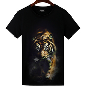 虎头动物图案短袖t恤男女式春夏，小衫大码薄款半截，袖3d印花体恤潮
