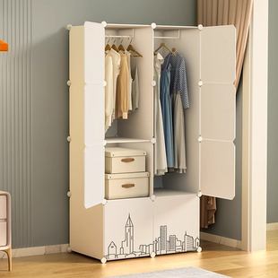 衣柜简易组装家用卧室家具布环保(布环保)钢管，加粗加固小挂推拉门收纳柜子
