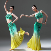 2傣族舞蹈服女表演服修身舞蹈裙孔雀舞鱼尾裙艺考服演出服