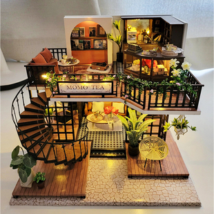 diy小屋复古风丛林么么茶手工制作房子建筑模型拼装玩具生日礼物