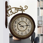 复古客厅挂钟静音双面钟创意摆件装饰钟表家用时尚石英钟两面挂表