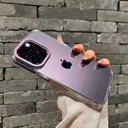亚克力透明暗紫色金属镜头适用iphone14Pro简约手机壳苹果12/13ProMax超薄14plus软边裸机防摔保护套男女