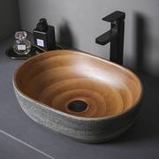 艺术台上盆椭圆形洗手盆单盆家用卫生间洗面盆，创意复古陶瓷洗脸盆
