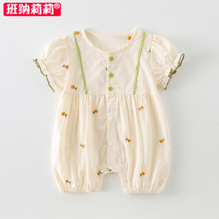 女宝宝夏装衣服0一1岁6月新生婴儿夏季哈衣短袖，连体衣8甜美可爱薄