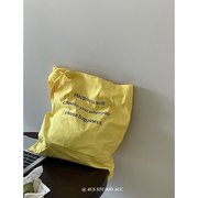 韩系慵懒风明黄色字母印花大容量，帆布包女帆布袋单肩托特包购物袋