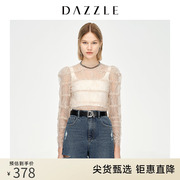 dazzle地素奥莱深卡其色，网纱蕾丝打底衫上衣女2d1d5367n