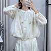 4273新中式刺绣小衫春夏，女装时尚立领，复古盘扣长袖雪纺衬衫