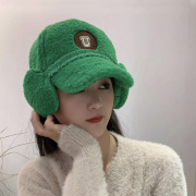 冬季护耳棒球帽女加厚保暖鸭舌帽秋冬韩版潮时尚绿色帽子女生毛绒
