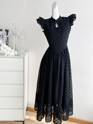 黑色复古无袖连衣裙女夏季长裙高级感气质法式赫本风御姐礼服裙子