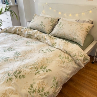 恬静田园纯棉四件套美式植物，床上用品单人双人被套，2x2.3全棉床笠