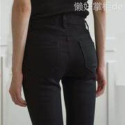 纯黑色牛仔裤女高腰弹力2023年春秋季铅笔，裤紧身九分裤小个子