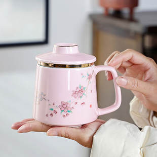 陶瓷茶水分离杯过滤带盖茶杯，轻奢办公个人泡，茶杯定制logo礼盒送礼