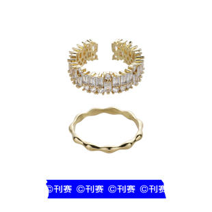 kansai镶钻素圈金色戒指，女情侣个性超闪锆石指环，时尚轻奢闺蜜尾戒