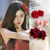 时尚美少女红色玫瑰花朵头花异域风情，发饰辣妹发夹，森系海边头饰品