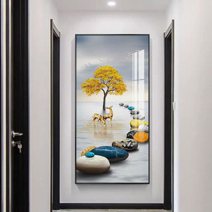 玄关装饰画贴自粘壁纸，现代简约轻奢入户客厅走廊，过道墙贴画3d立体
