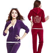 金丝天鹅绒运动套装女秋冬季韩版刺绣紫色时尚休闲显瘦大码两件套
