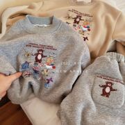 儿童加绒加厚套装2023秋冬男女童休闲宽松圆领幼儿园两件韩版卫衣