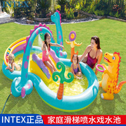 INTEX儿童充气水池游泳池家庭海洋球池沙池喷水戏水池滑梯水乐园