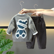 男童秋装毛衣三件套婴幼儿童，针织毛线衣(毛线衣，)外套男孩秋季宝宝酷帅套装