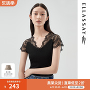 ellassay歌力思夏季性感v领蕾丝短款针织衫，女ewd332m41200