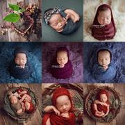 莫兰迪色新生儿满月轻巧质感马海毛针织儿童摄影帽子裹布垫毯道具