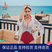 三奇泳衣女性感露背夏遮肚仙气连体蕾丝罩衫温泉，三件套海边游泳装