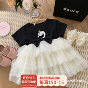 韩国女童连衣裙夏季女宝宝洋气拼接网纱裙子小女孩时髦蓬蓬蛋糕裙