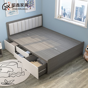 板式床现代简约北欧双人床1.5m箱体床，小户型高箱储物床收纳床定制
