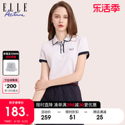 ELLE Active白色气质运动翻领polo衫女士夏 显瘦休闲短袖t恤上衣